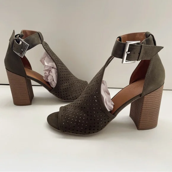 Target universal thread fall booties heel peep toe chunky wedge sandal green 9 - Picture 8 of 9